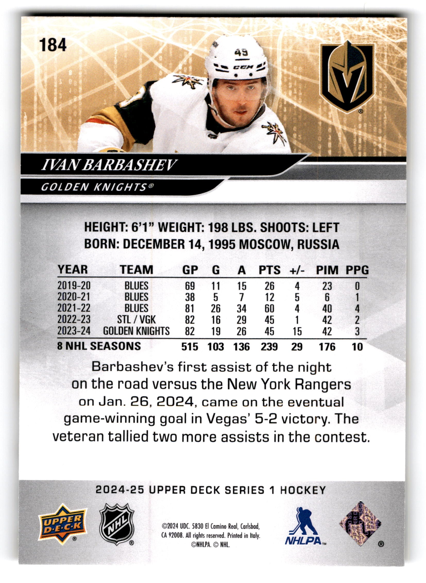 2023 Upper Deck Series 1 Hockey Ivan Barbashev #184