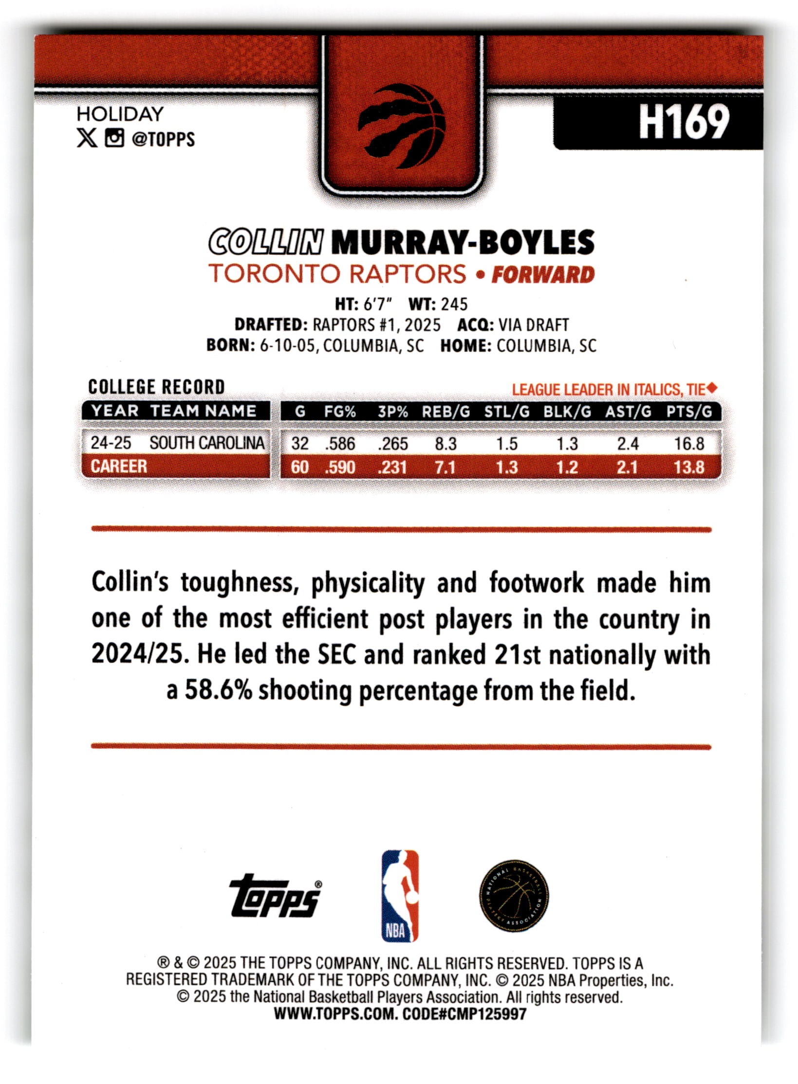 2025 Topps Holiday Collin Murray-Boyles #H169 RC