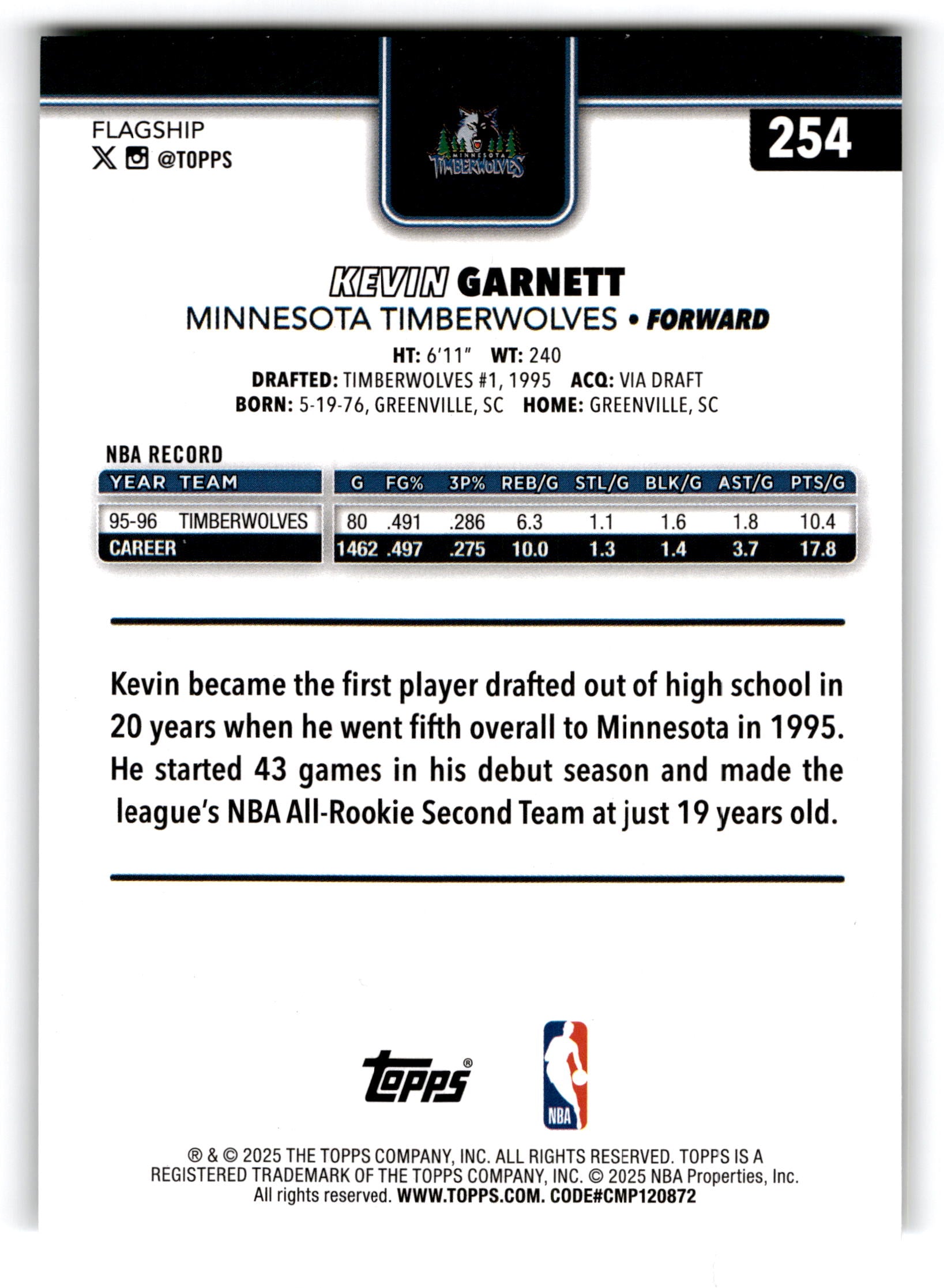 2025 Topps Flagship Kevin Garnett #254