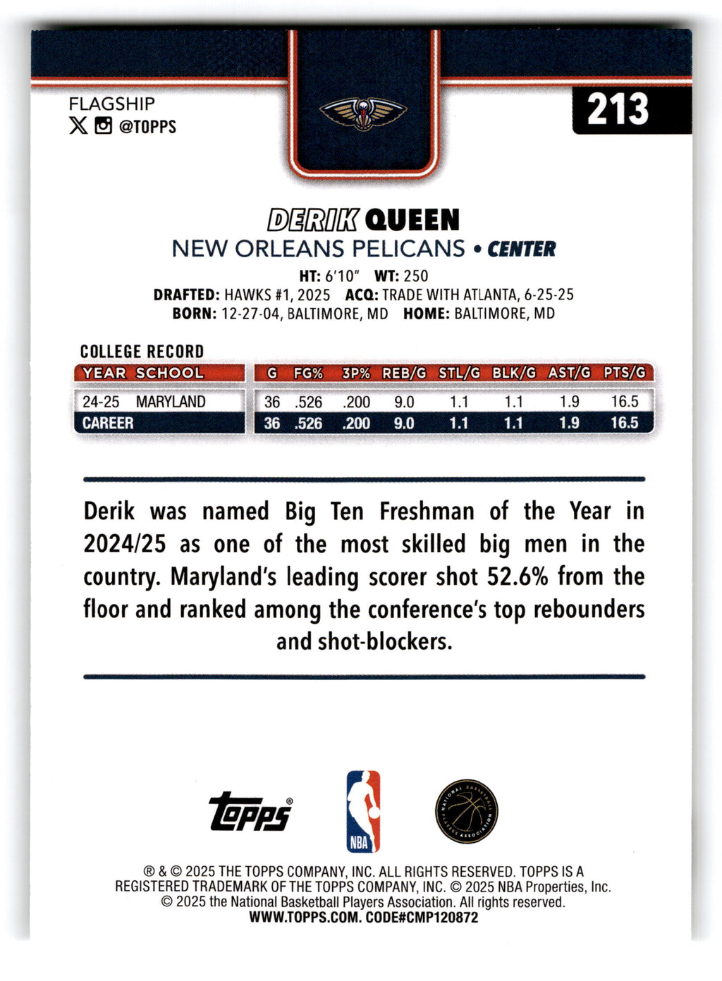 2025 Topps Flagship Derik Queen #213 RC