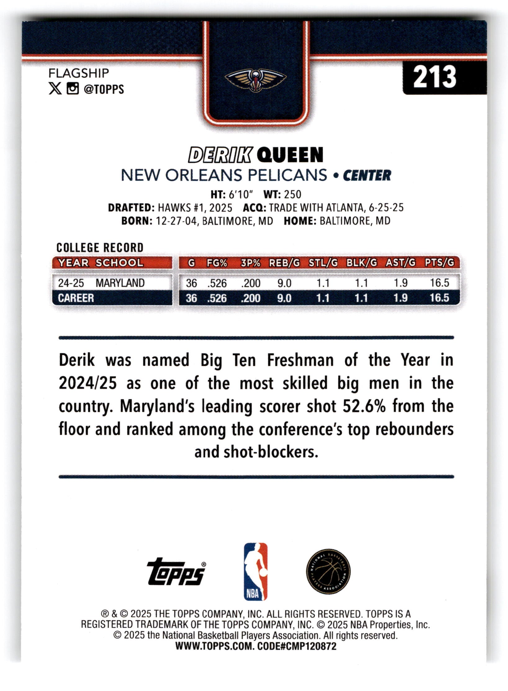 2025 Topps Flagship Derik Queen #213 RC