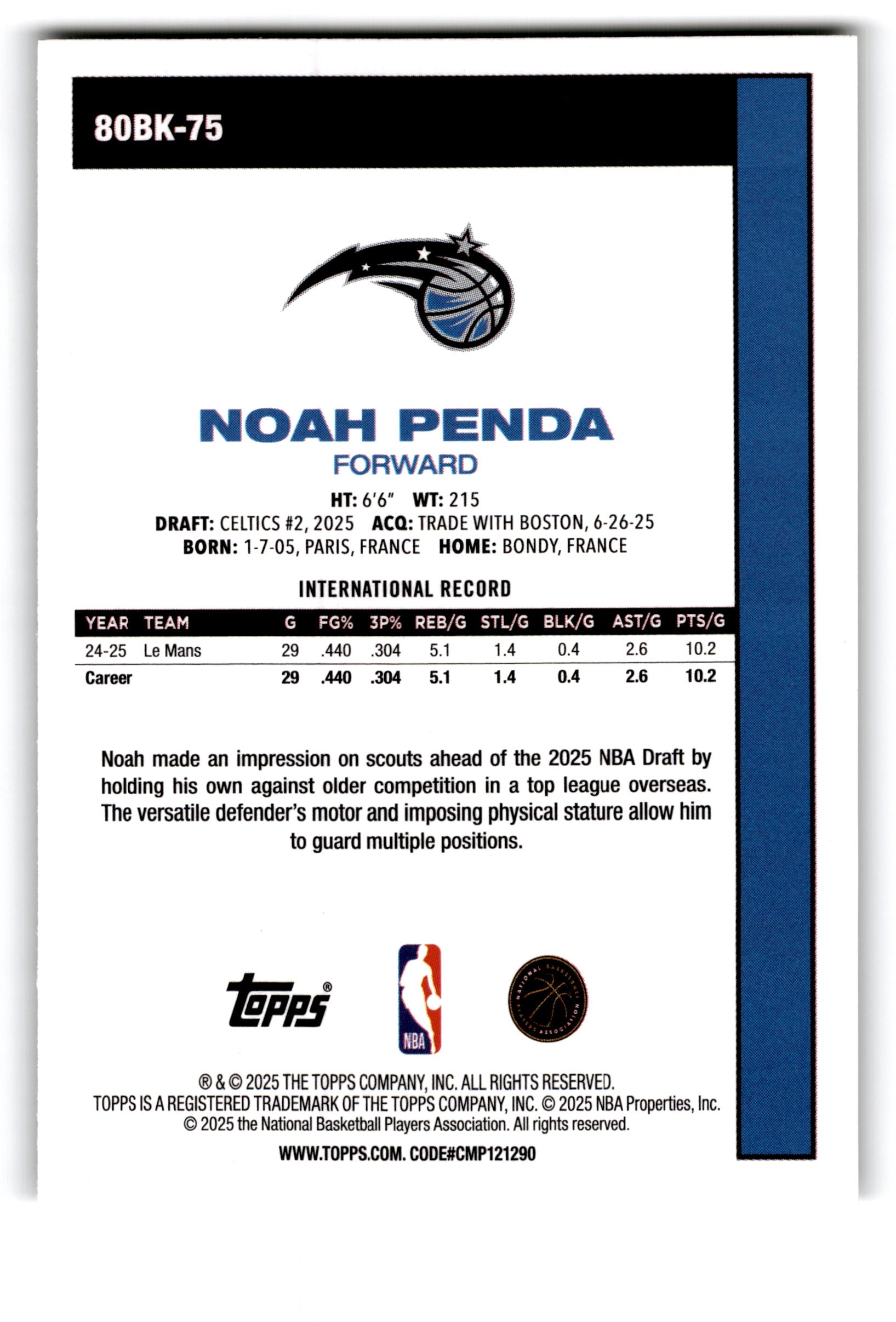 2025 Topps Noah Penda #80BK-75 RC