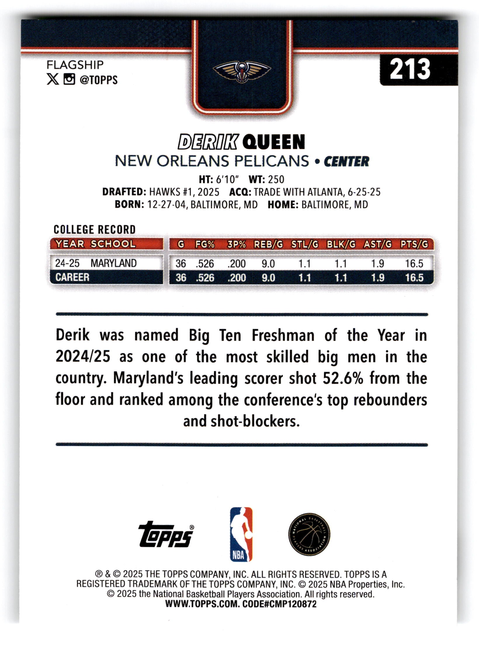 2025 Topps Flagship Derik Queen #213 RC