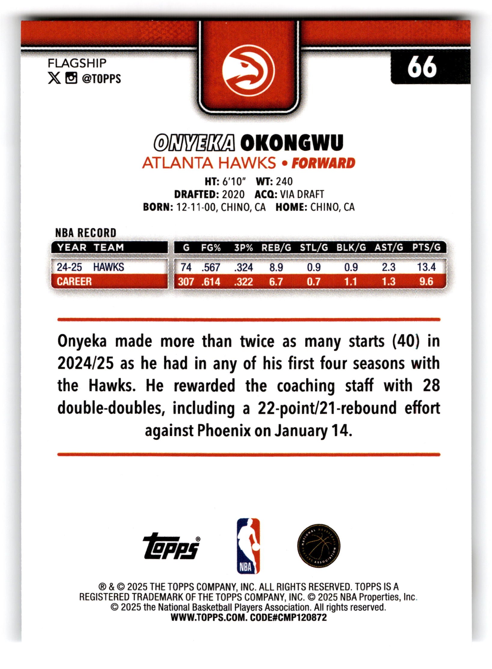 2025 Topps Flagship Onyeka Okongwu #66