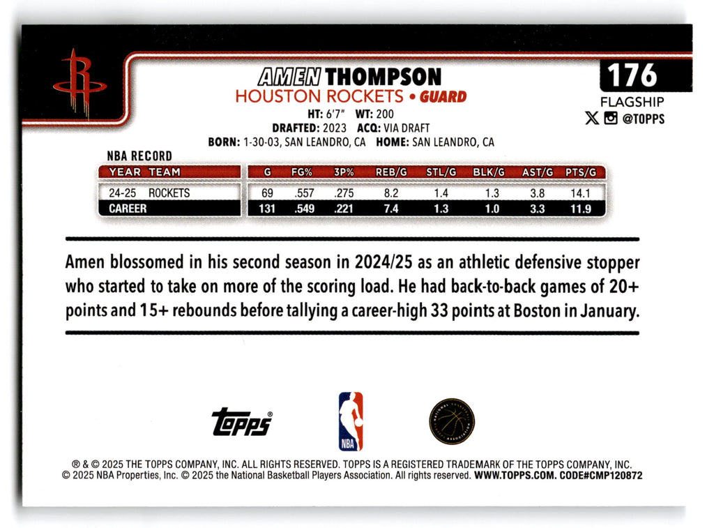 2025 Topps Flagship Amen Thompson #176