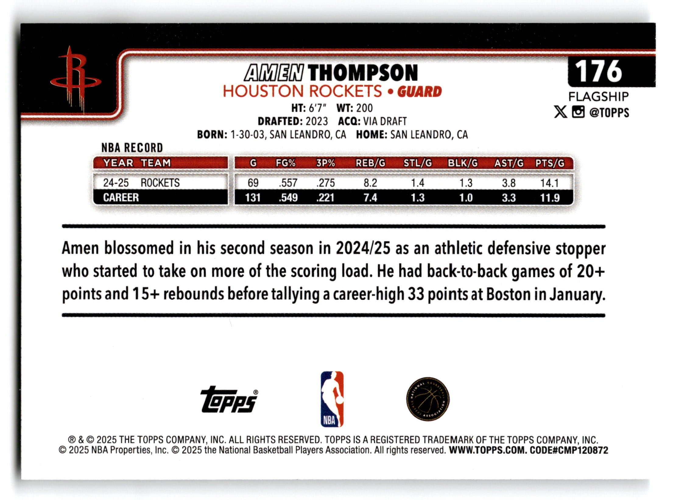 2025 Topps Flagship Amen Thompson #176