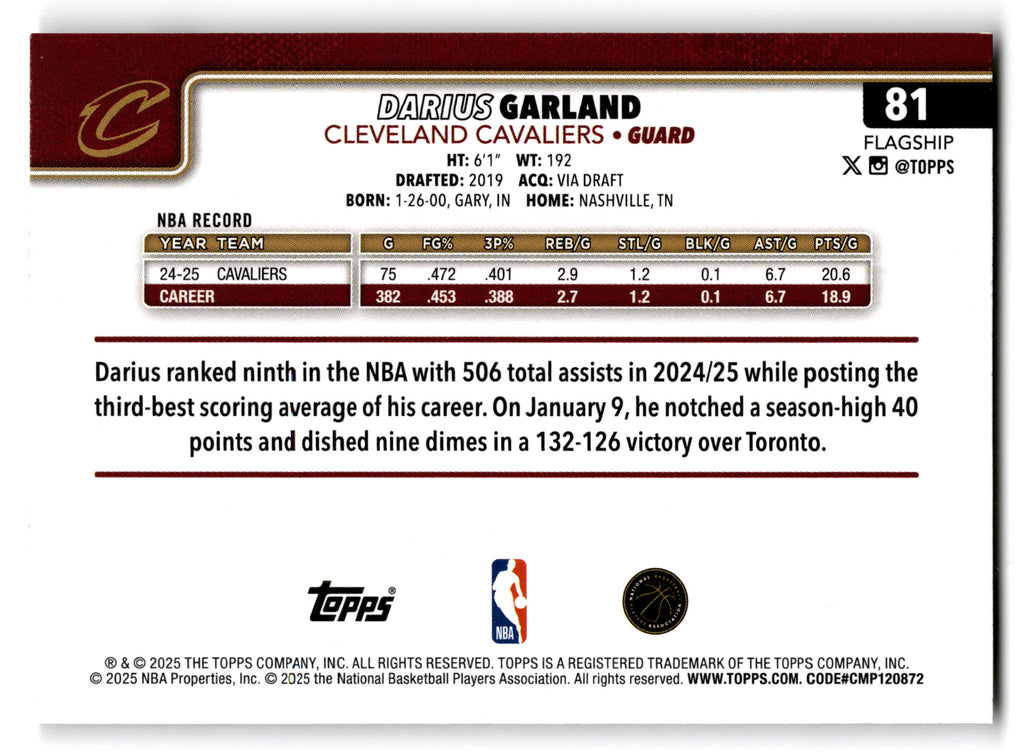 2025 Topps Flagship Darius Garland #81