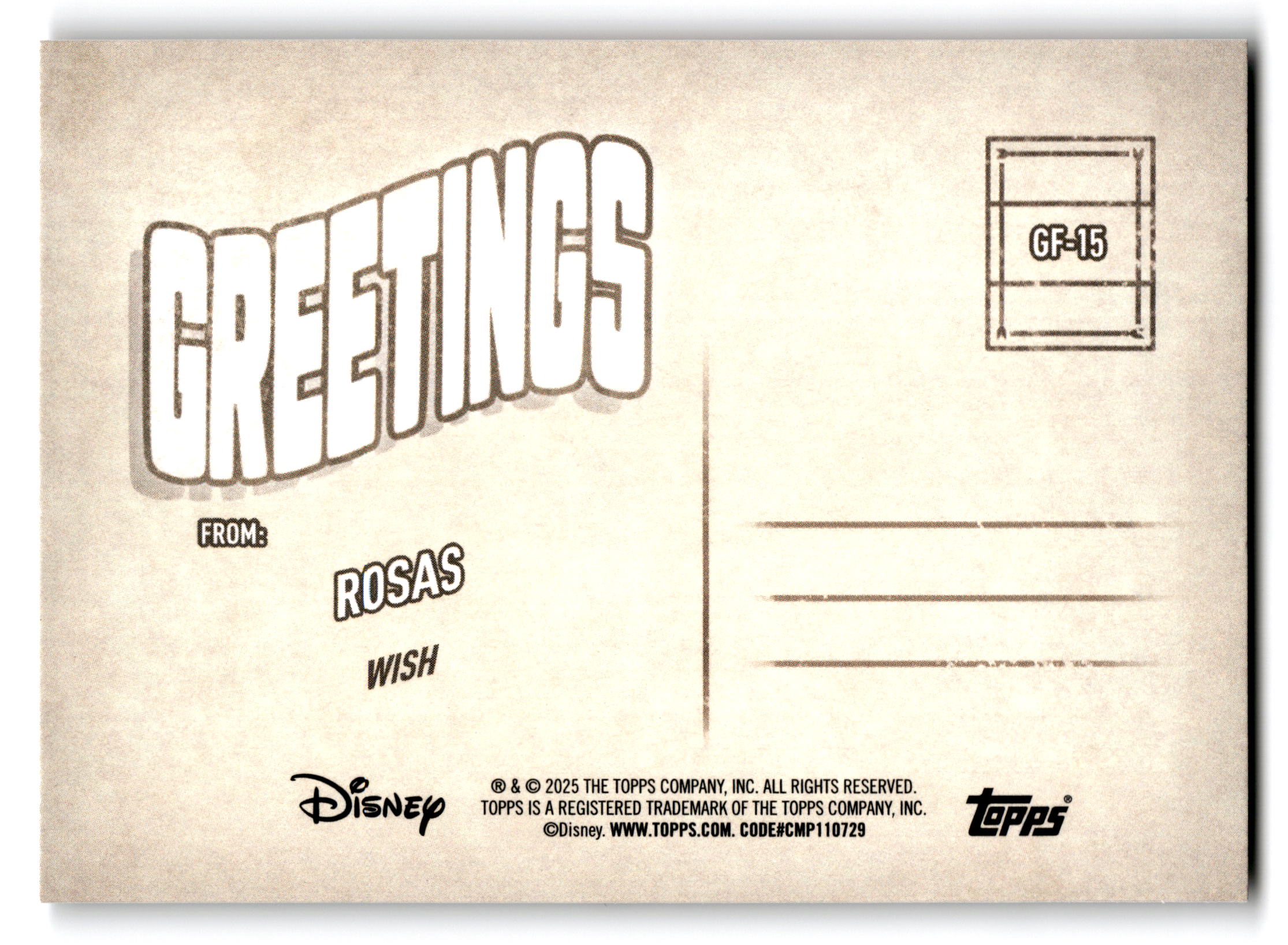 2025 Topps Disney Wish Greetings From #GF-15
