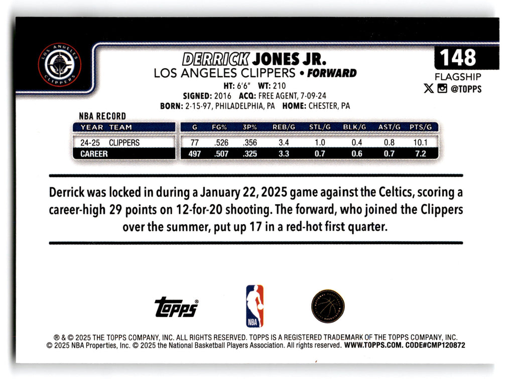 2025 Topps Flagship Basketball Derrick Jones Jr. #148