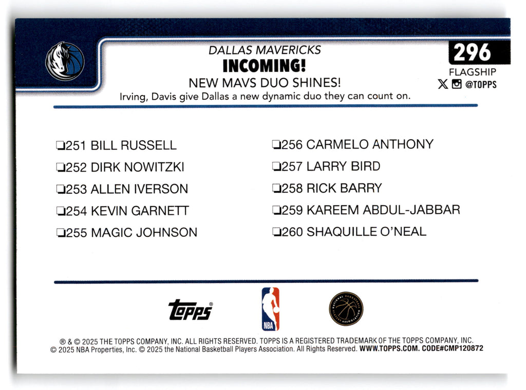 2025 Topps Flagship Incoming! Anthony Davis Kyrie Irving #296
