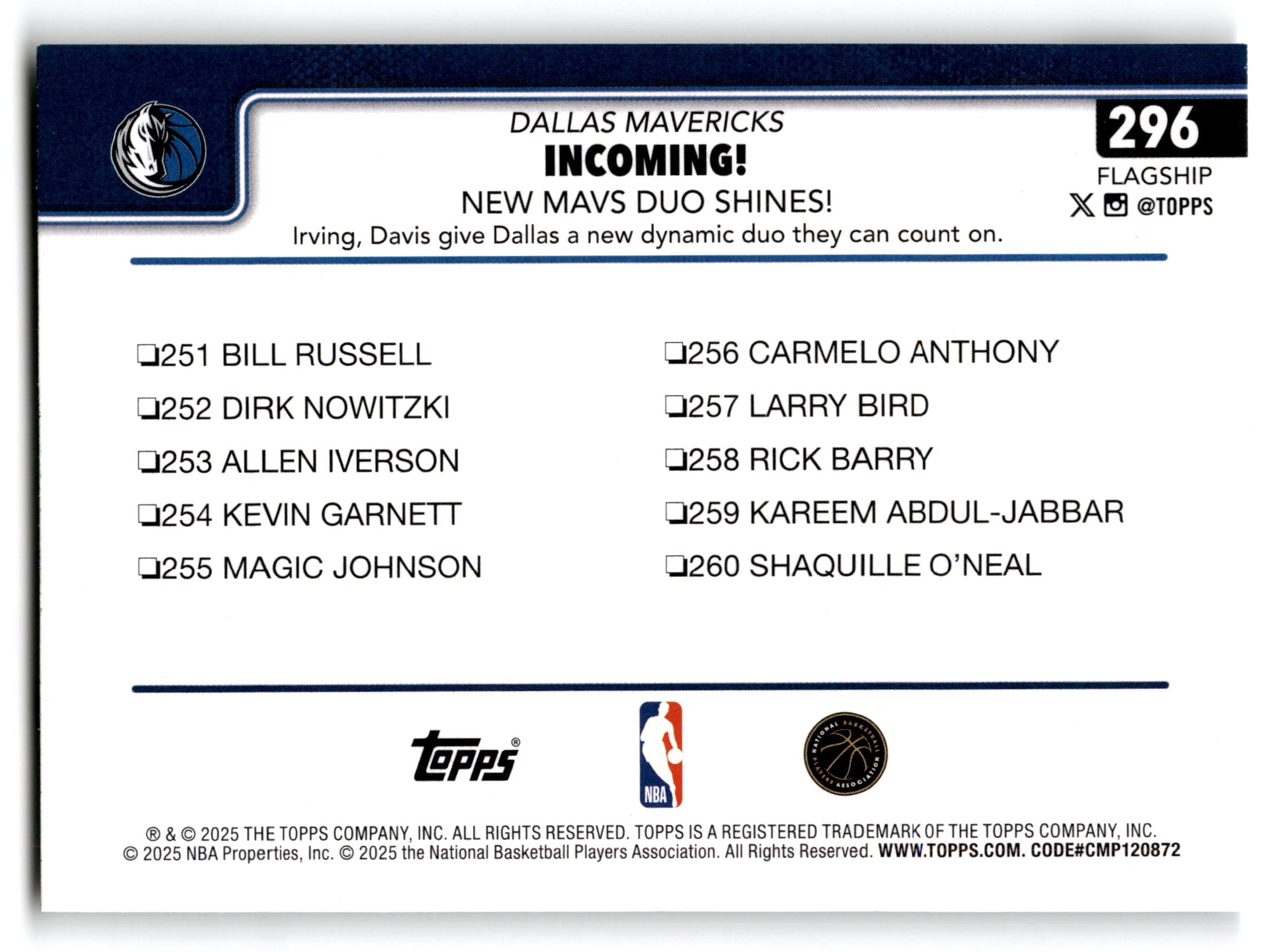 2025 Topps Flagship Incoming! Anthony Davis Kyrie Irving #296