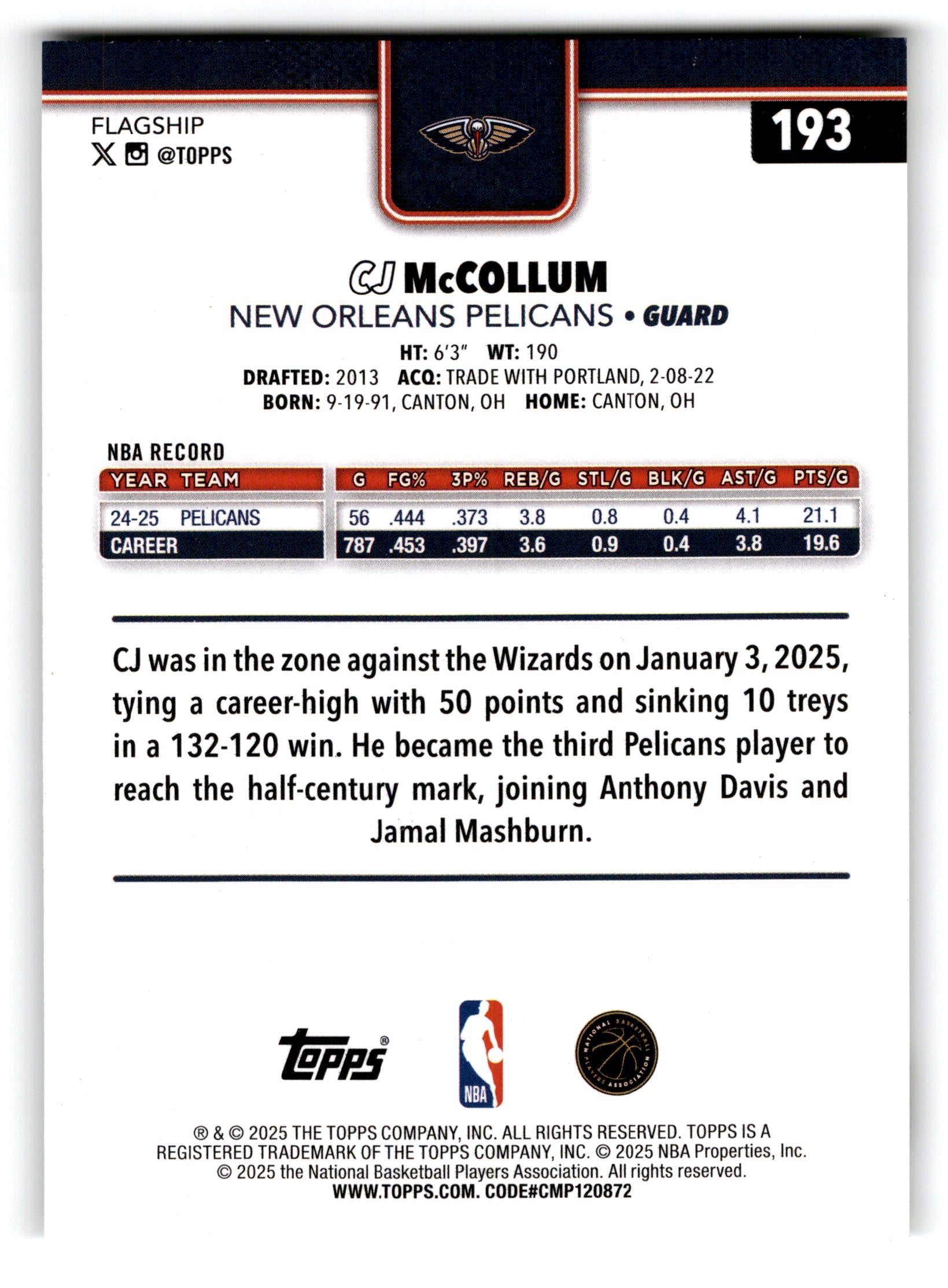 2025 Topps Flagship CJ McCollum #193