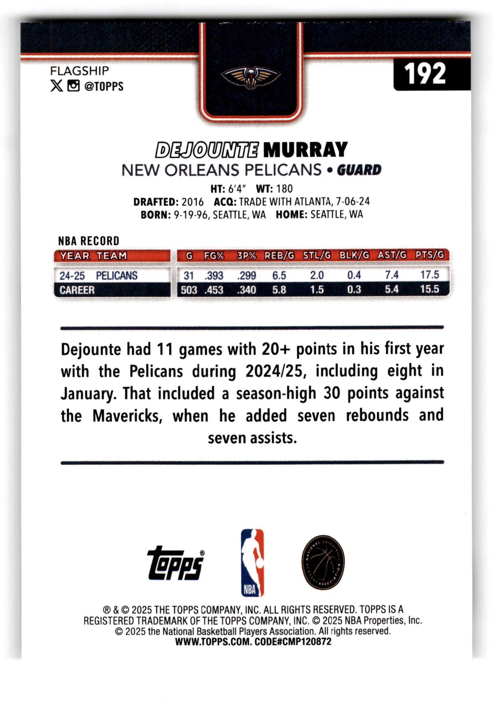 2025 Topps Flagship Dejounte Murray #192