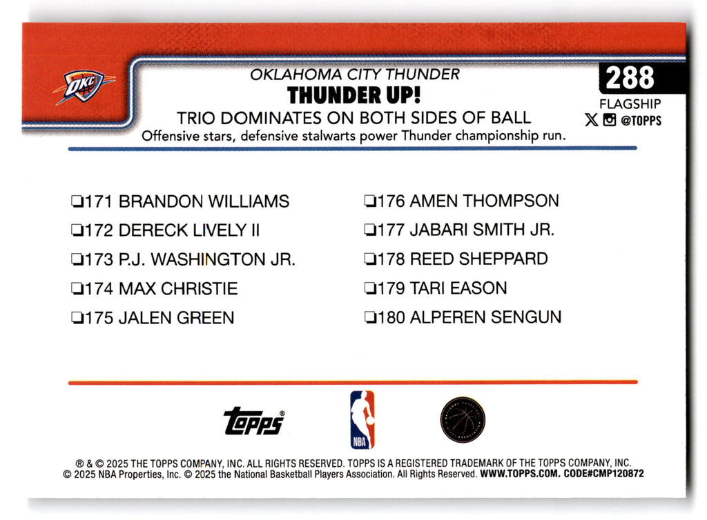 2025 Topps Flagship Chet Holmgren Shai Gilgeous-Alexander Jalen Williams #288