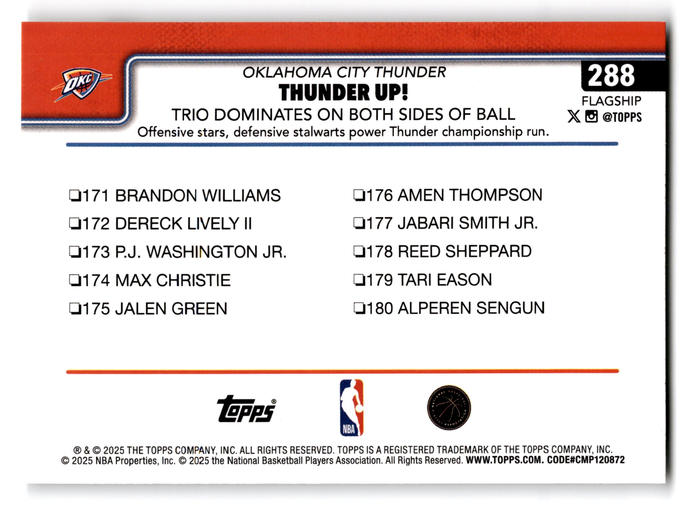2025 Topps Flagship Chet Holmgren Shai Gilgeous-Alexander Jalen Williams #288