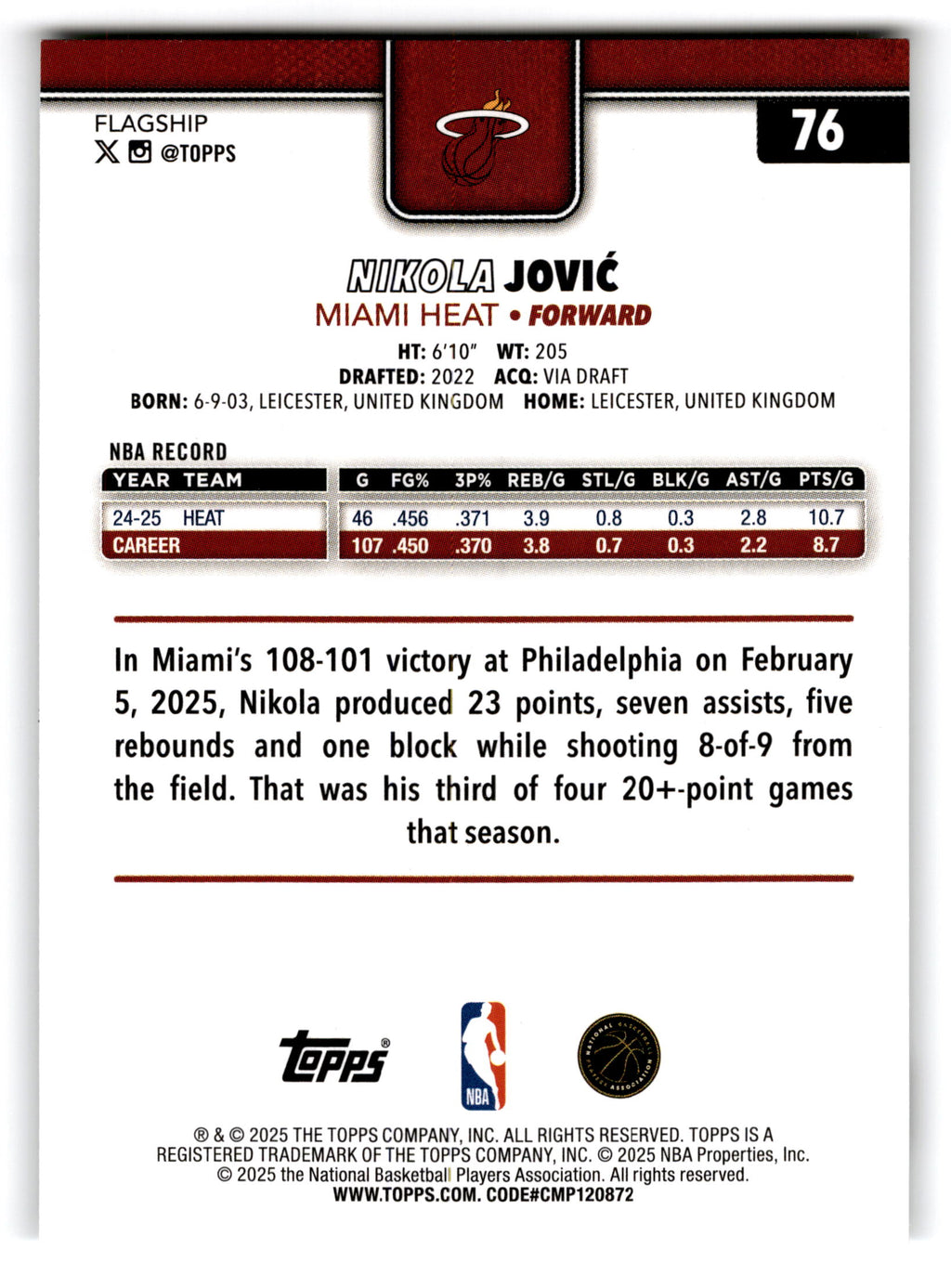 2025 Topps Flagship Nikola Jovic #76