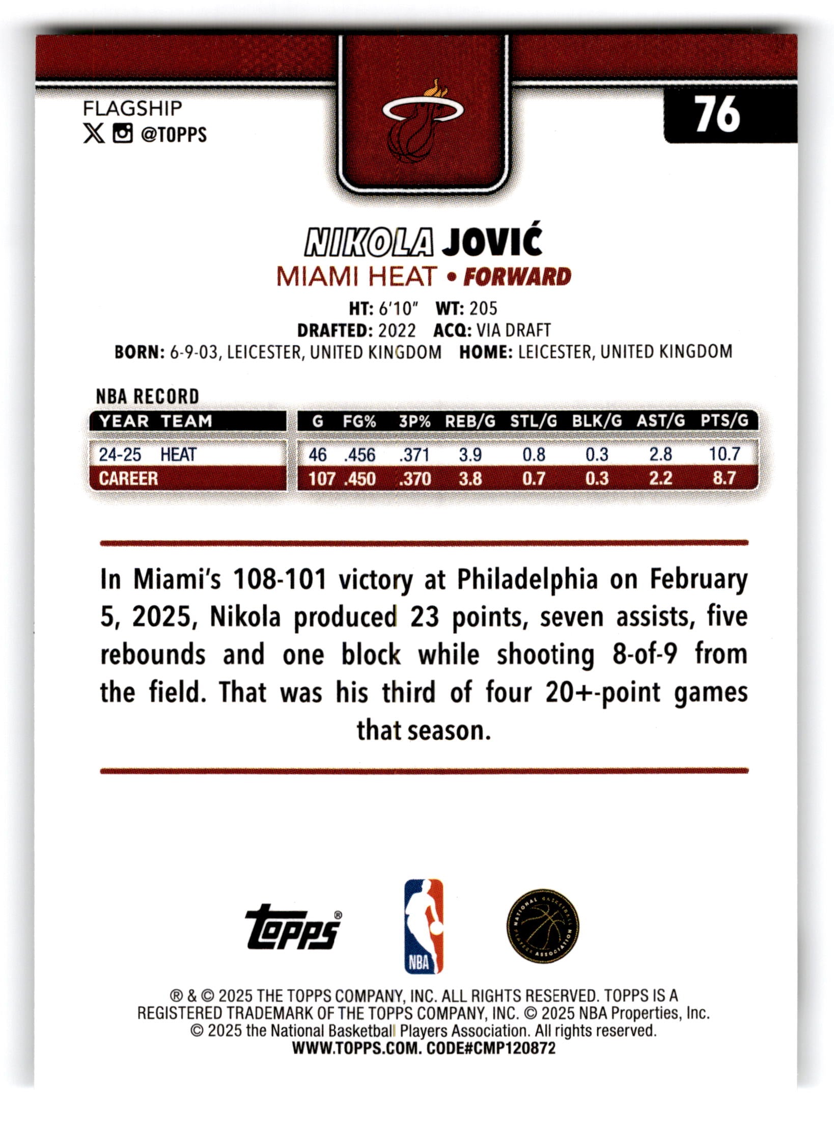 2025 Topps Flagship Nikola Jovic #76