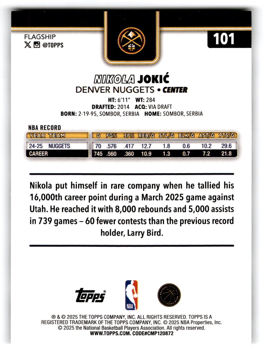 2025 Topps Flagship Nikola Jokic #101