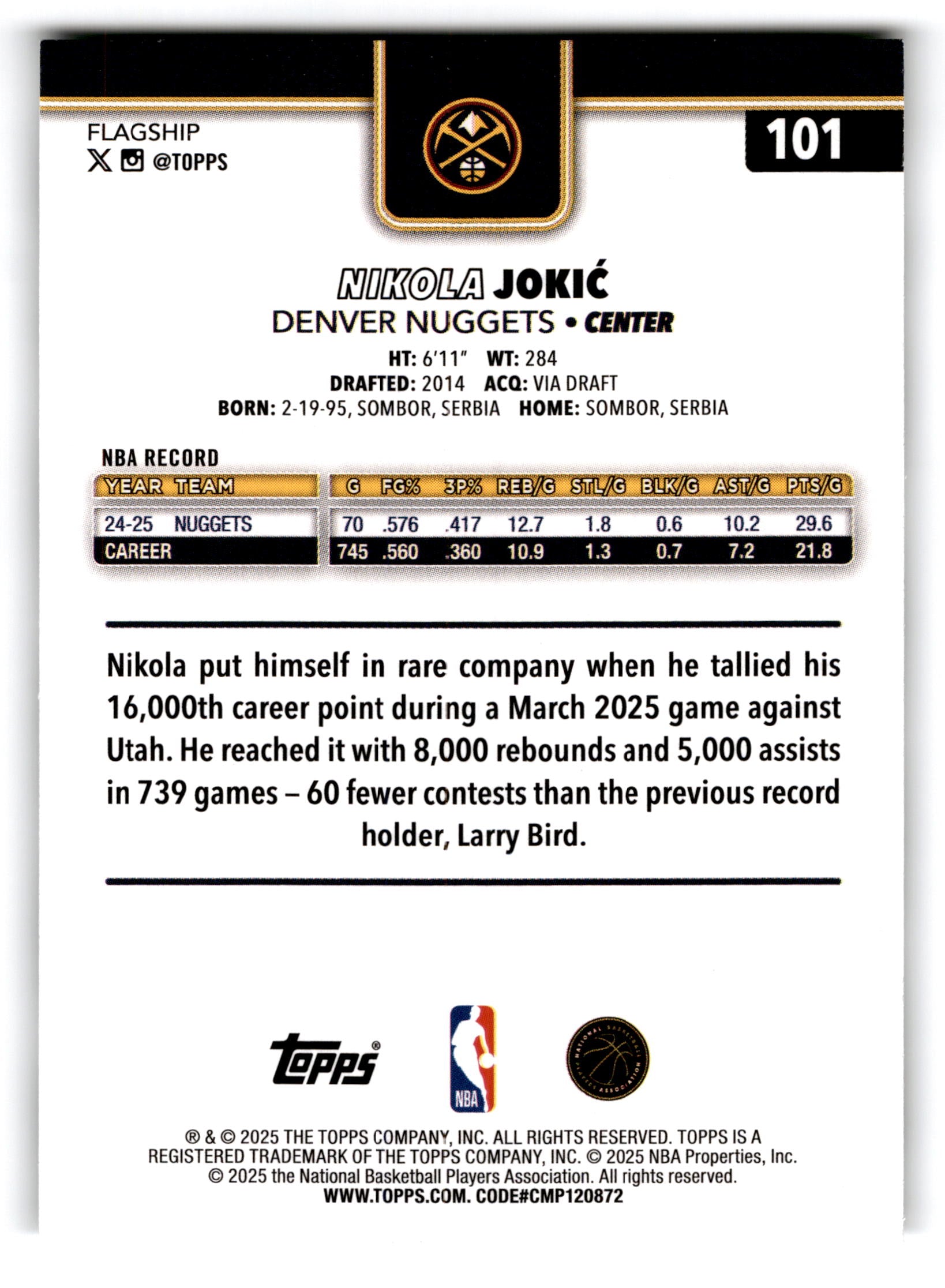 2025 Topps Flagship Nikola Jokic #101