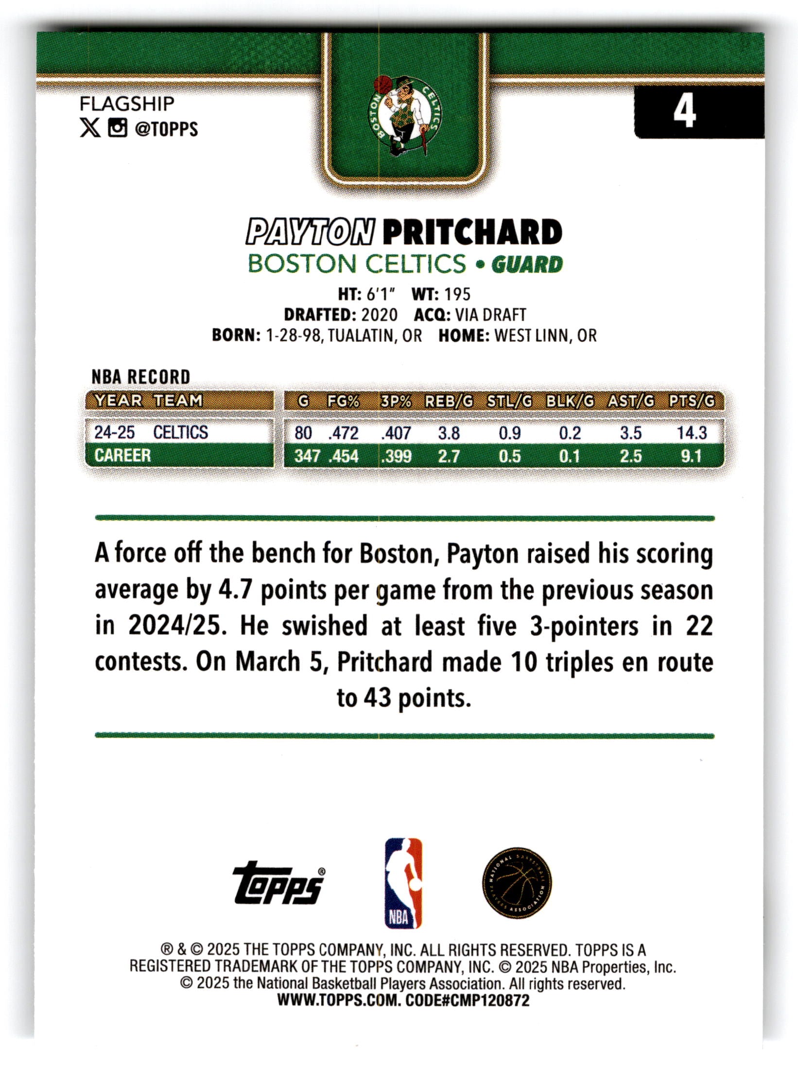 2025 Topps Flagship Basketball Payton Pritchard #4