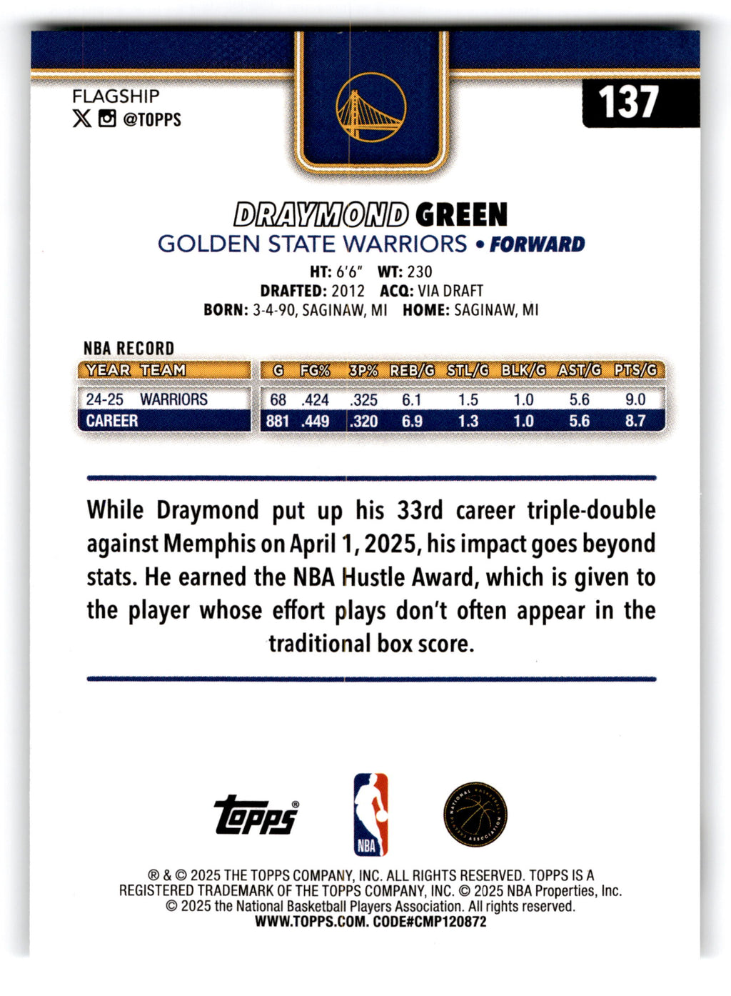 2025 Topps Flagship Basketball Draymond Green #137