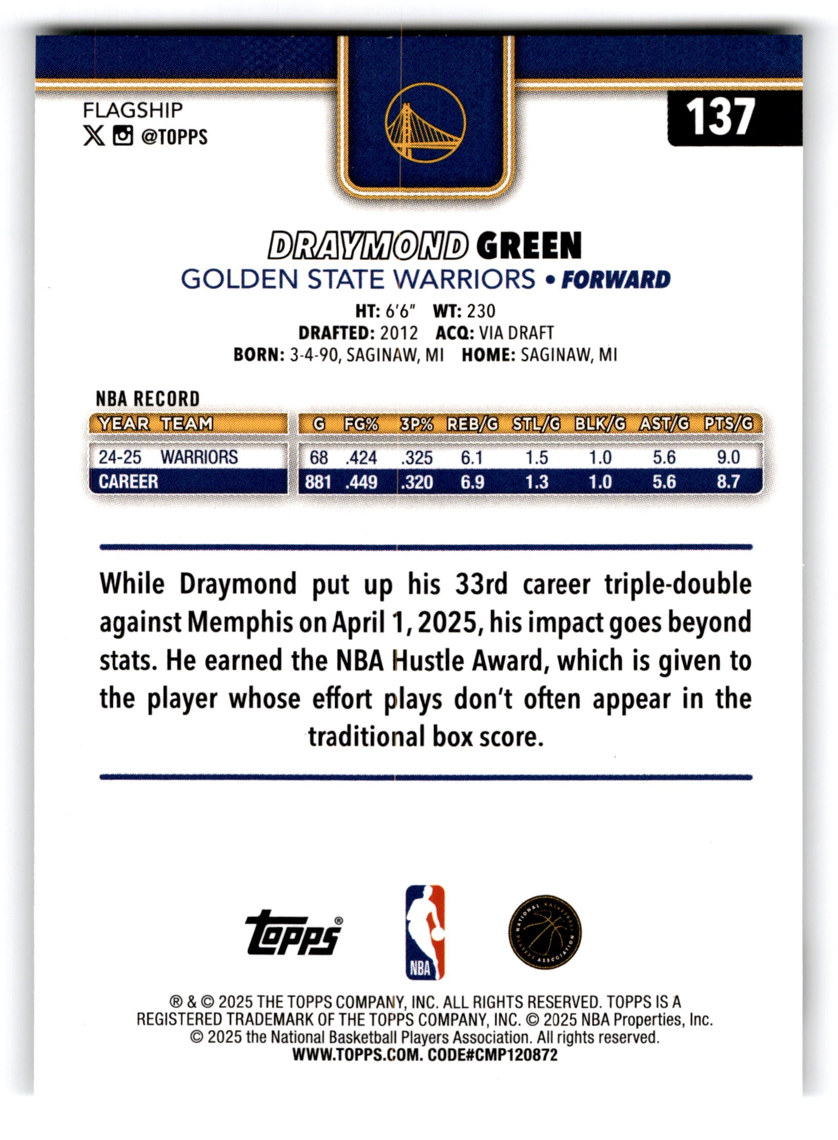 2025 Topps Flagship Basketball Draymond Green #137