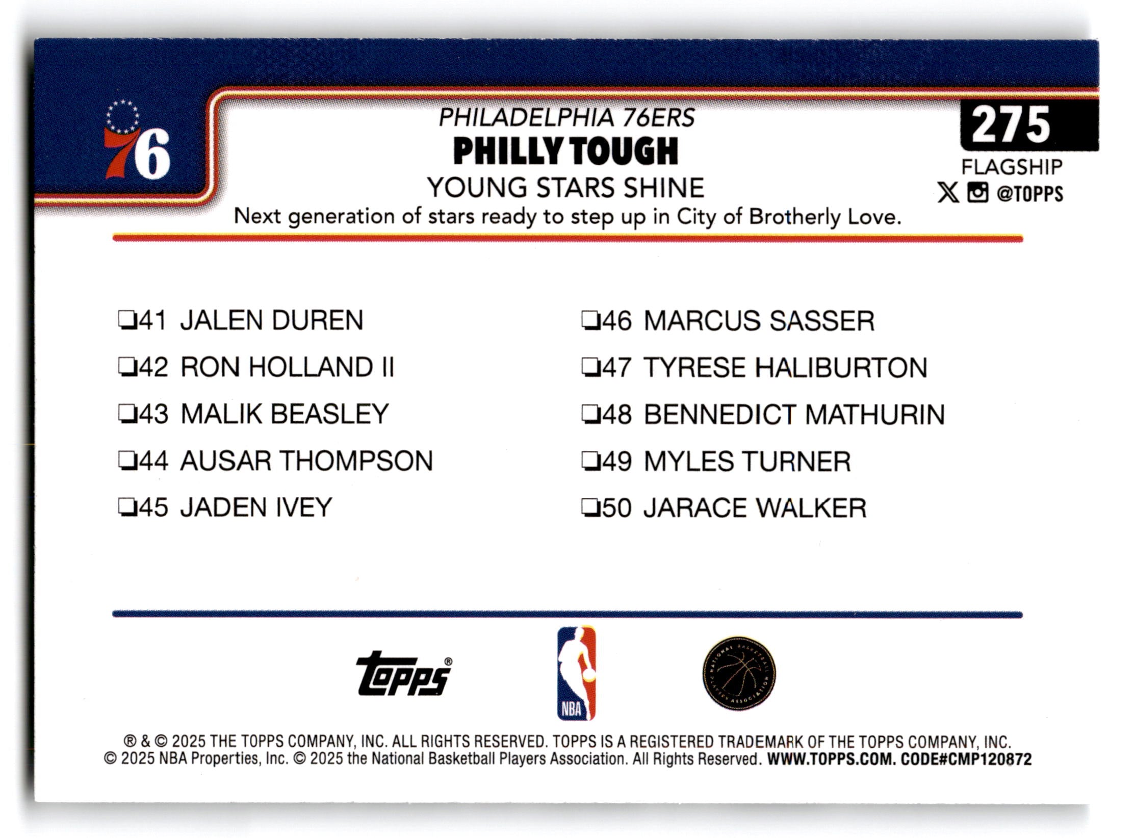 2025 Topps Flagship Philadelphia 76ers #275