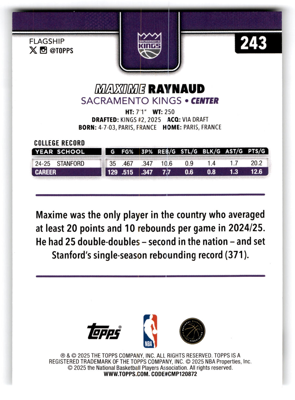 2025 Topps Flagship Maxime Raynaud #243 RC