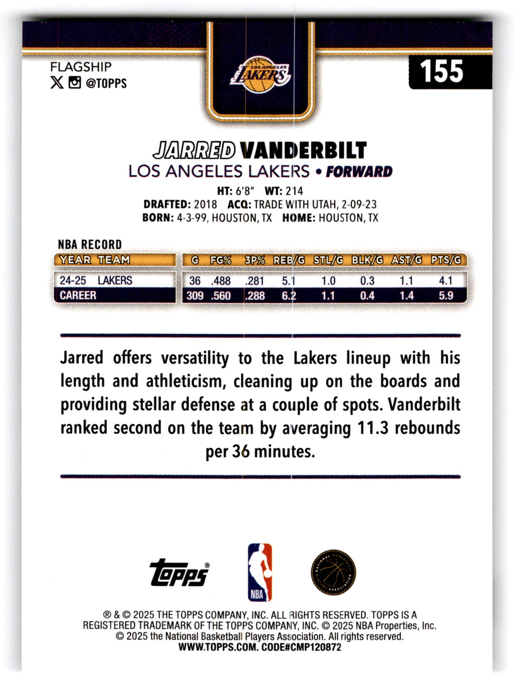 2025 Topps Flagship Jarred Vanderbilt #155