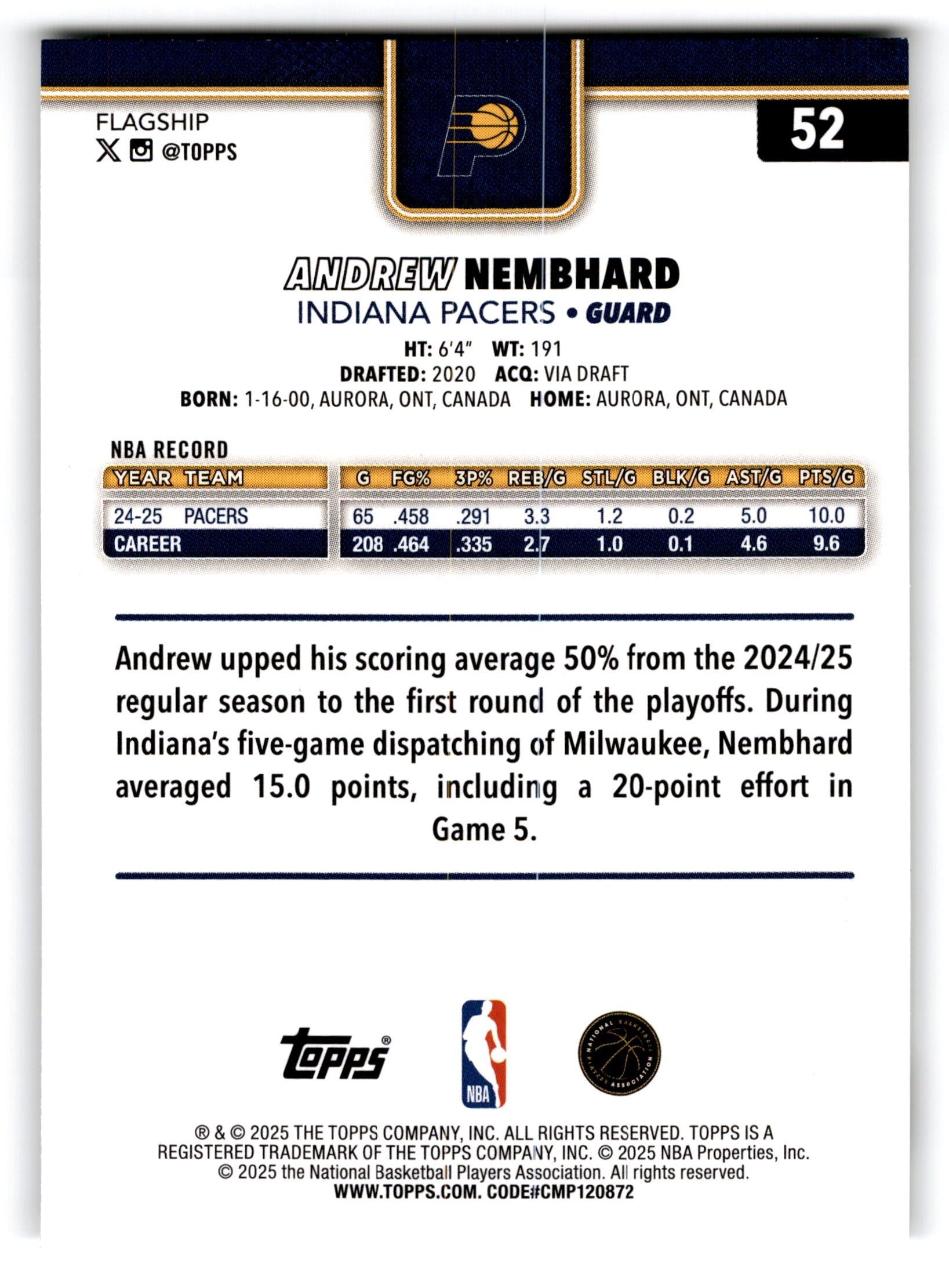 2025 Topps Flagship Andrew Nembhard #52