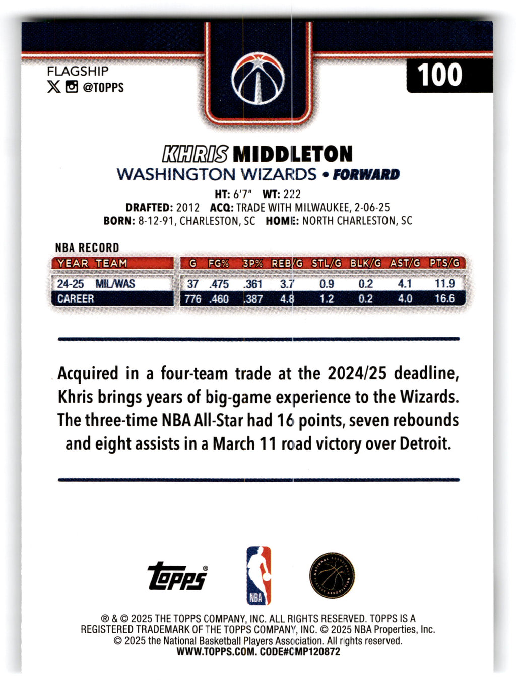 2025 Topps Flagship Khris Middleton #100