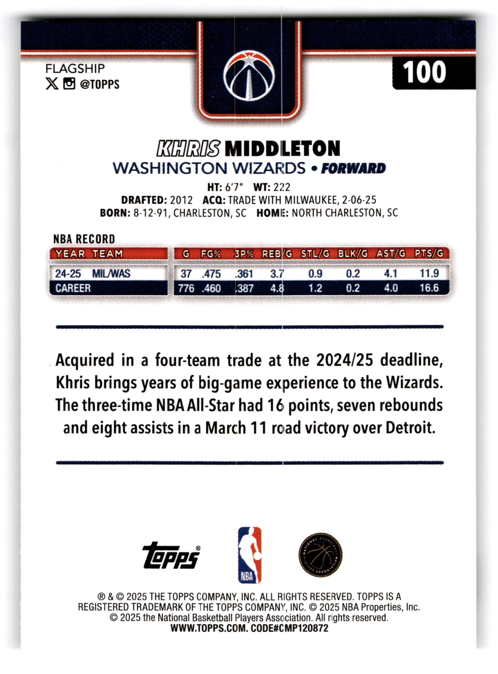 2025 Topps Flagship Khris Middleton #100