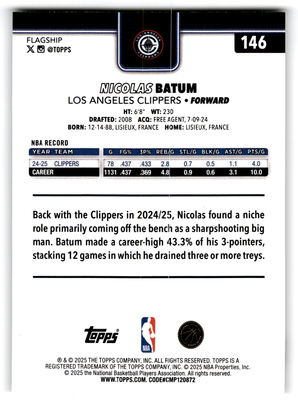 2025 Topps Flagship Nicolas Batum #146