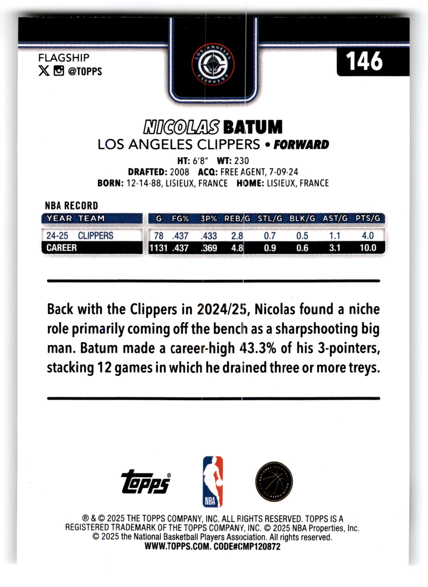 2025 Topps Flagship Nicolas Batum #146