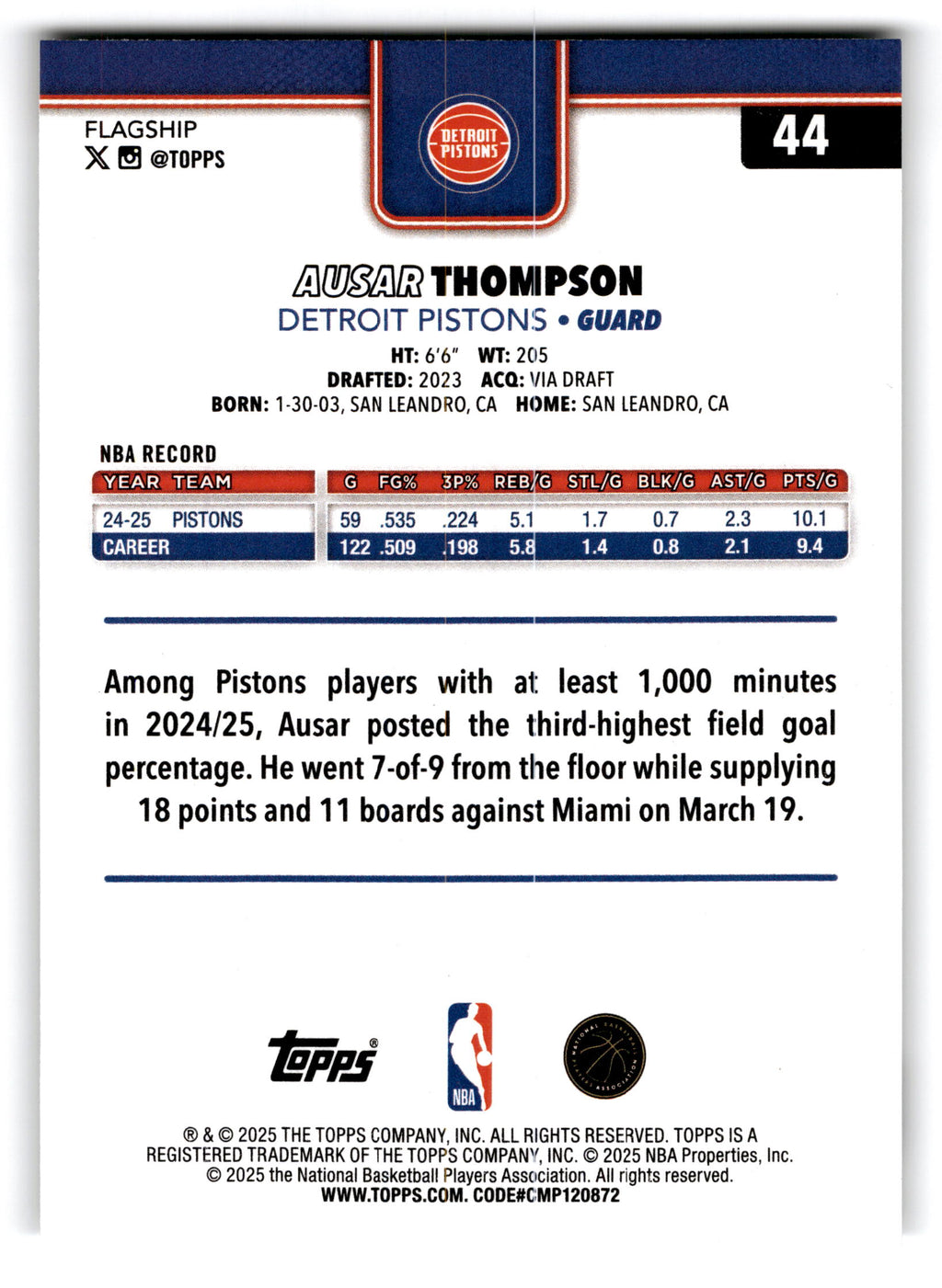 2025 Topps Flagship Ausar Thompson #44