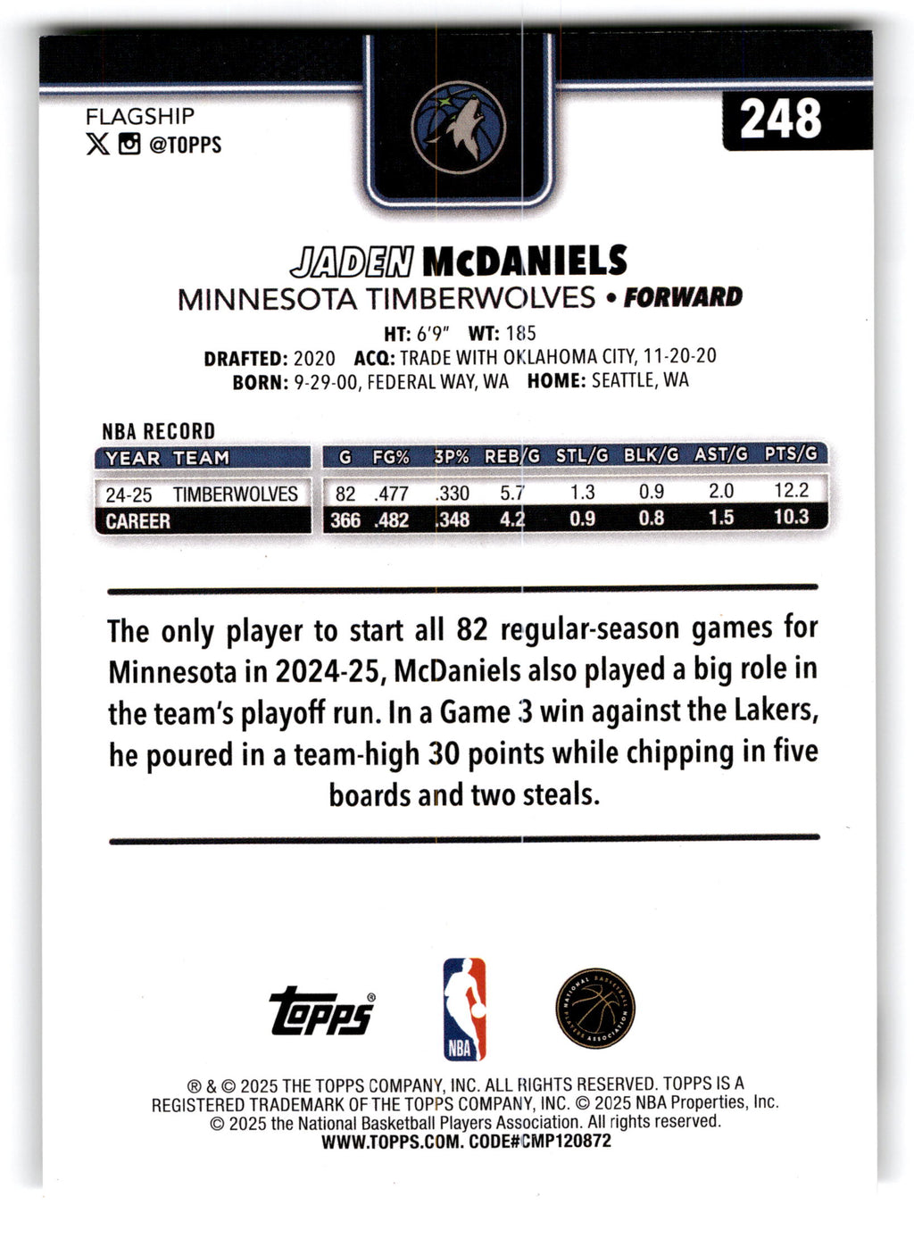 2024 Topps Flagship Jaden McDaniels #248