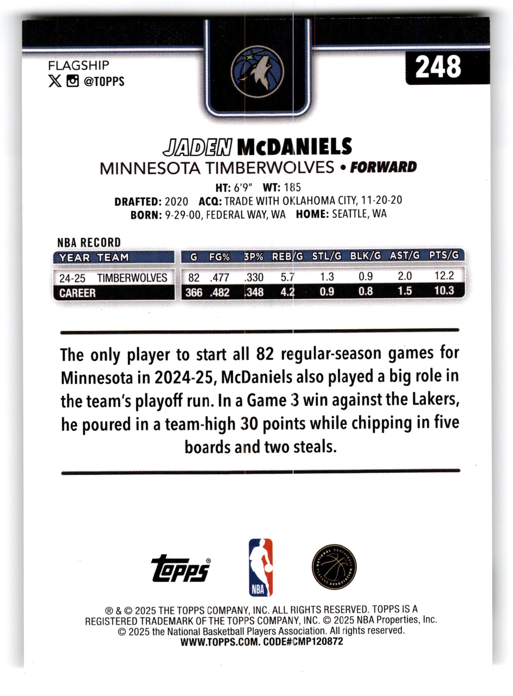 2024 Topps Flagship Jaden McDaniels #248