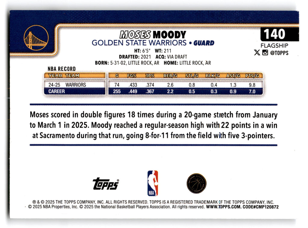 2025 Topps Flagship Moses Moody #140