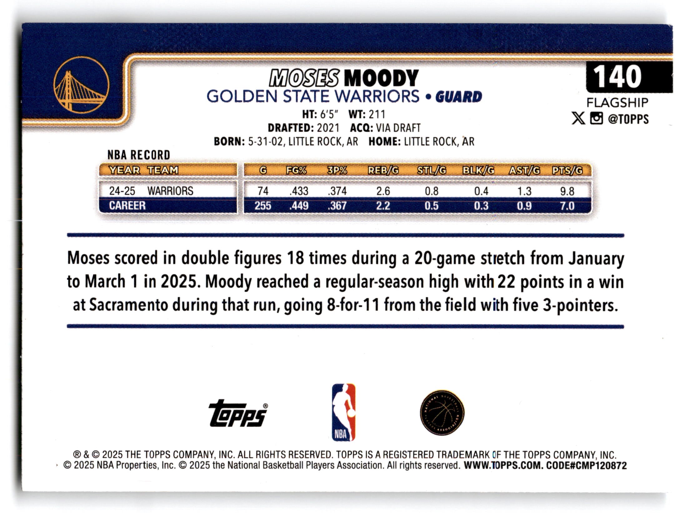 2025 Topps Flagship Moses Moody #140