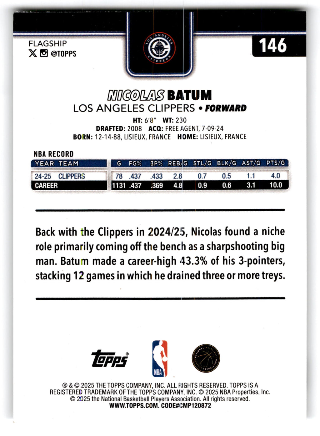 2025 Topps Nicolas Batum #146