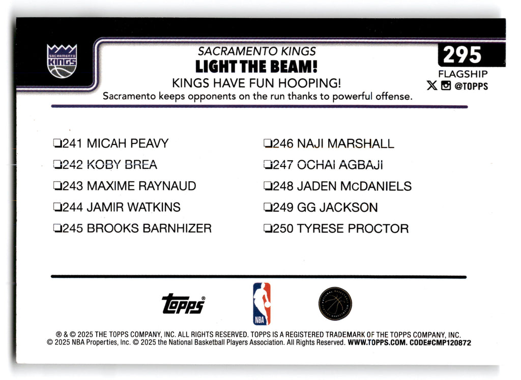 2025 Topps Flagship Sacramento Kings #295