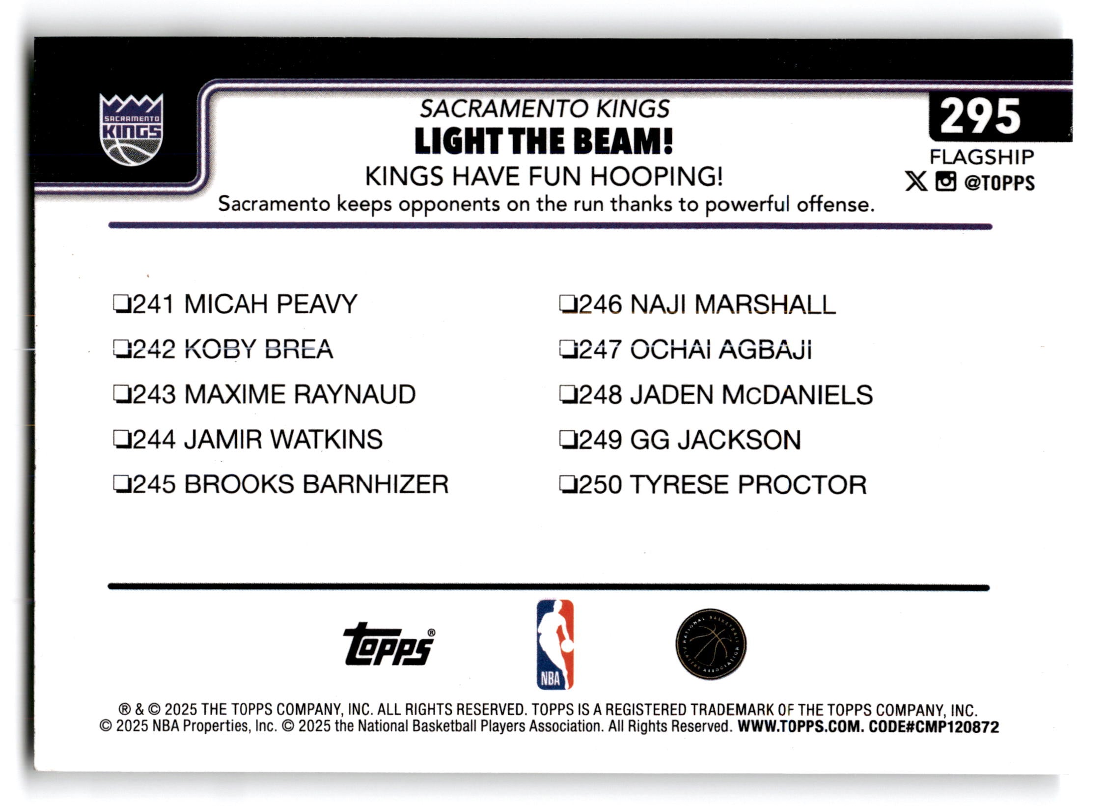 2025 Topps Flagship Sacramento Kings #295