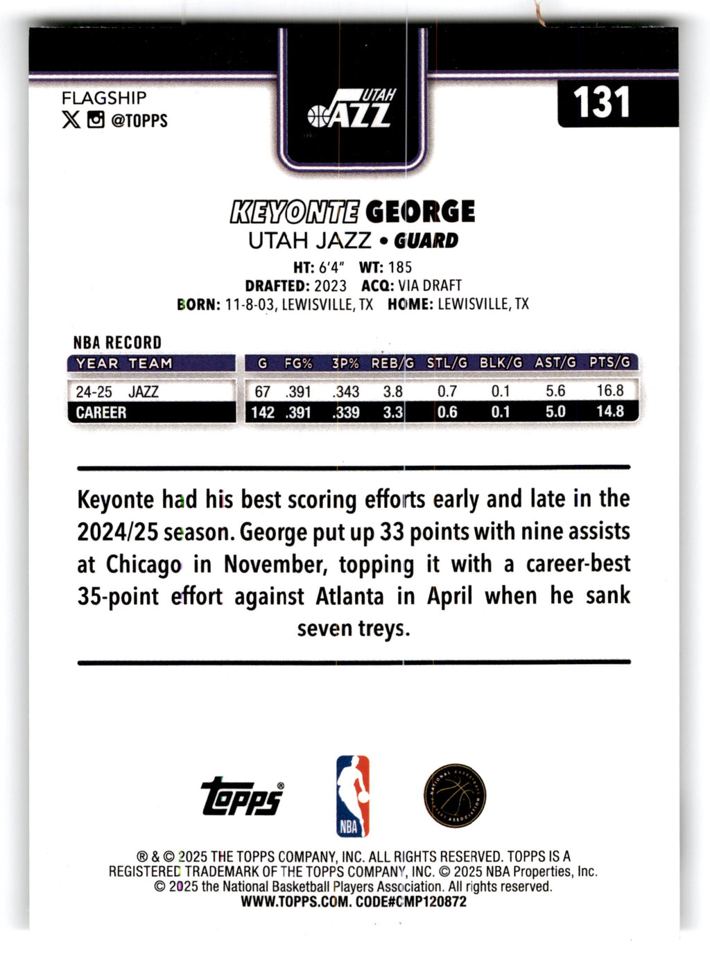 2025 Topps Flagship Keyonte George #131