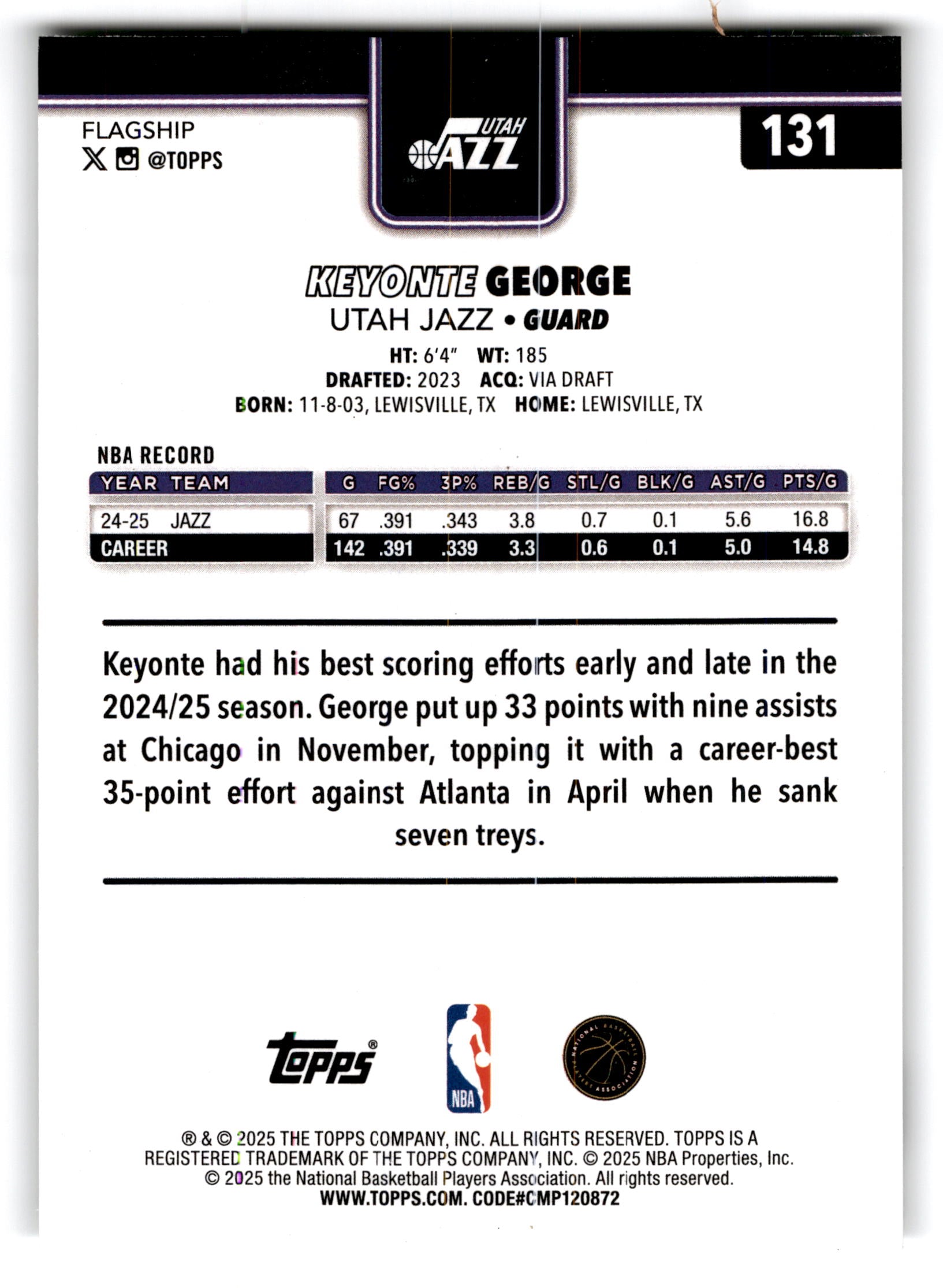 2025 Topps Flagship Keyonte George #131