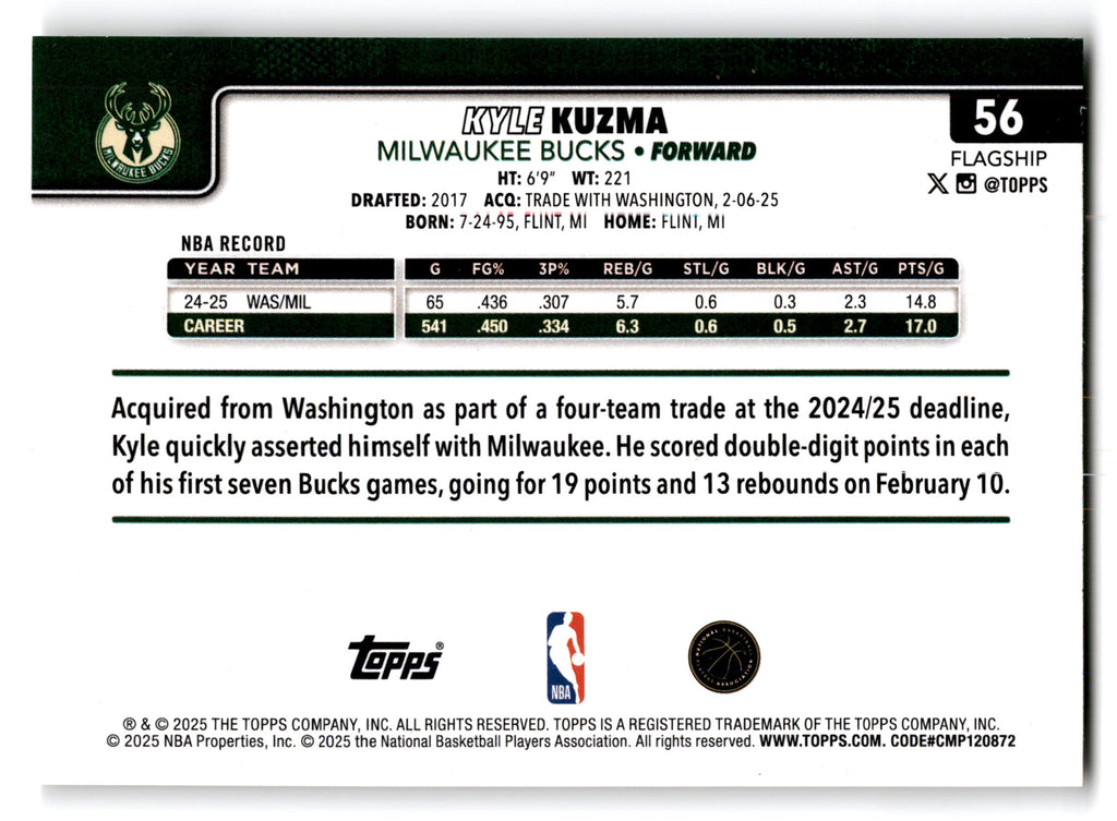 2025 Topps Flagship Kyle Kuzma #56