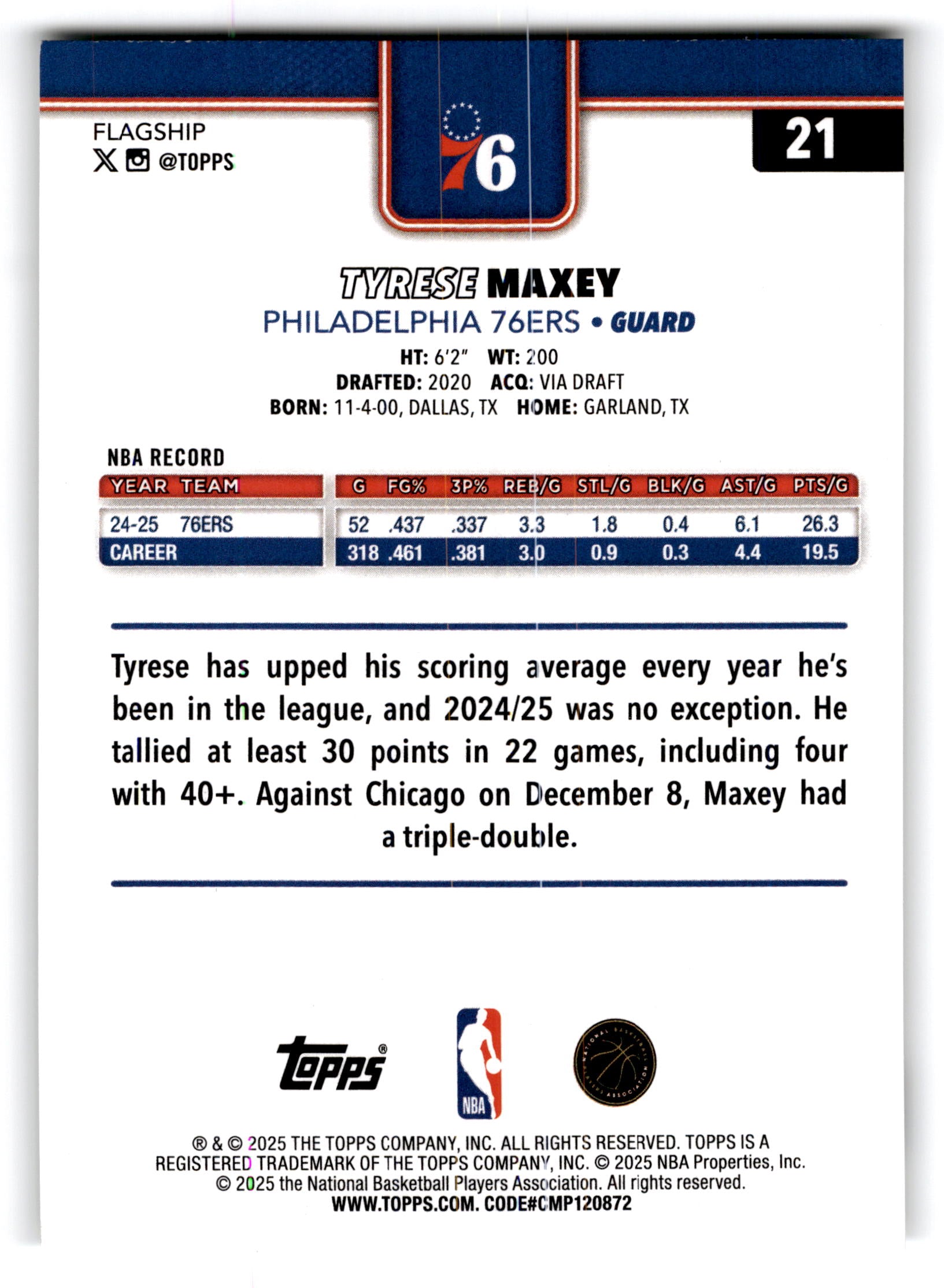 2025 Topps Tyrese Maxey #21