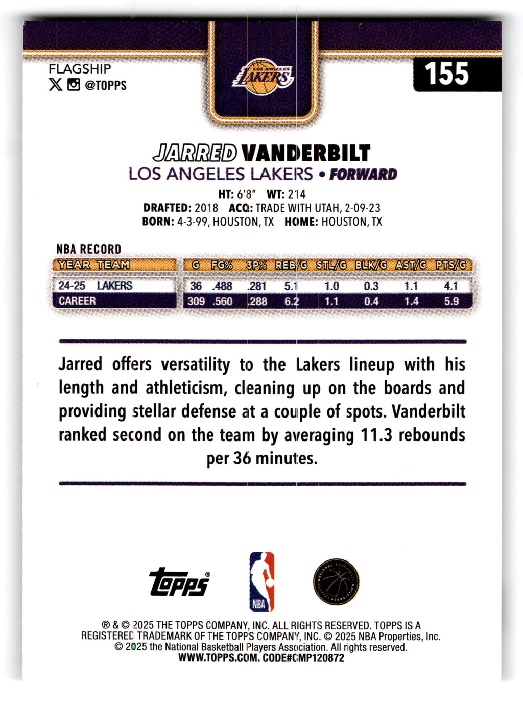 2025 Topps Flagship Jarred Vanderbilt #155