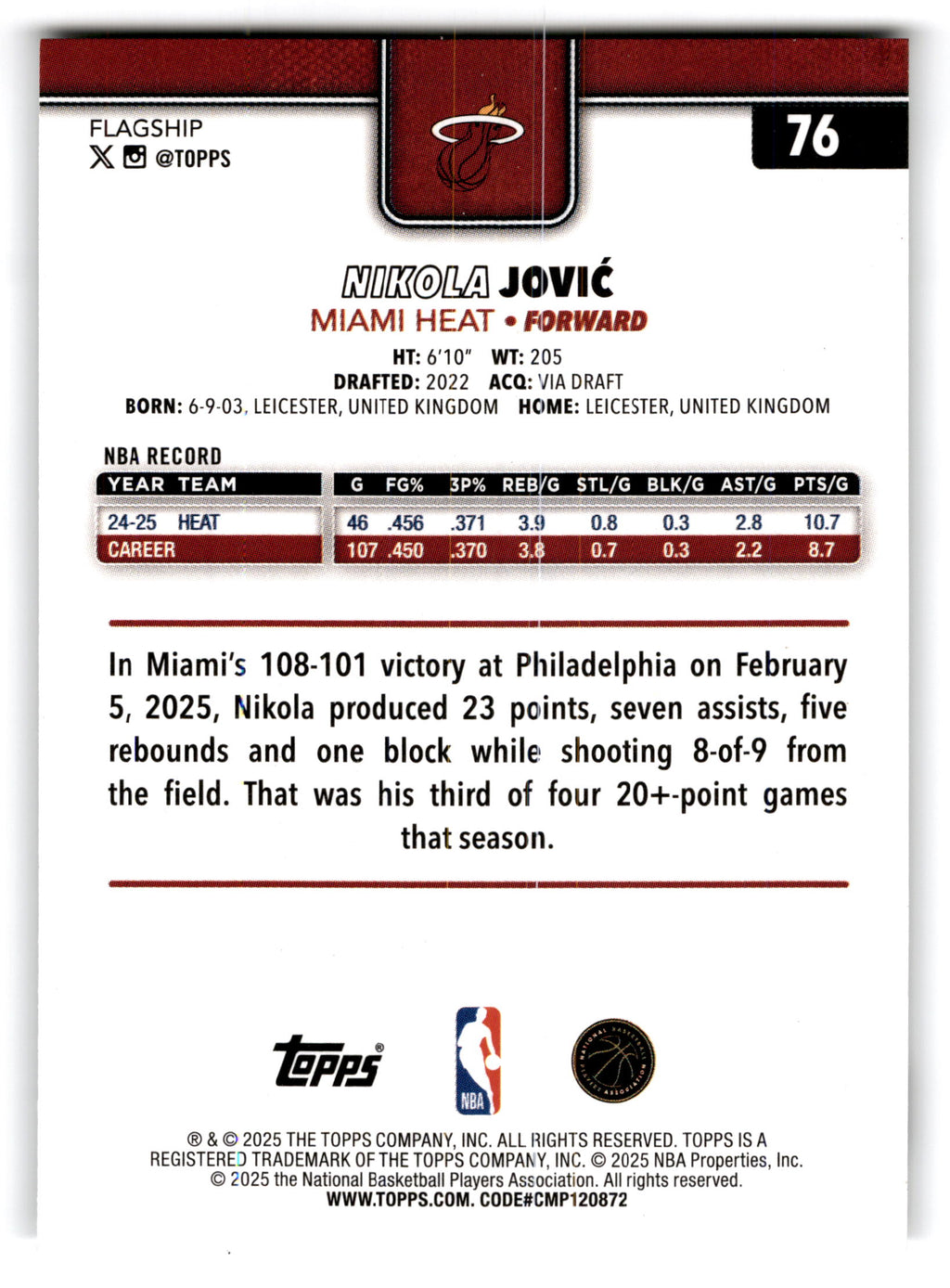2025 Topps Flagship Nikola Jović #76