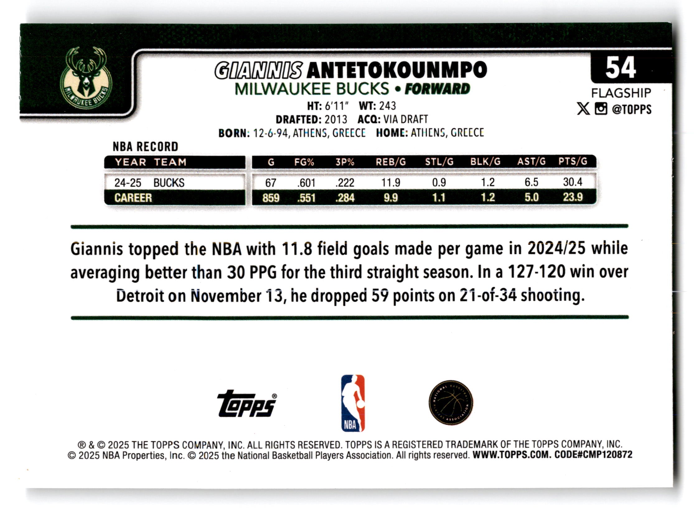 2025 Topps Flagship Giannis Antetokounmpo #54