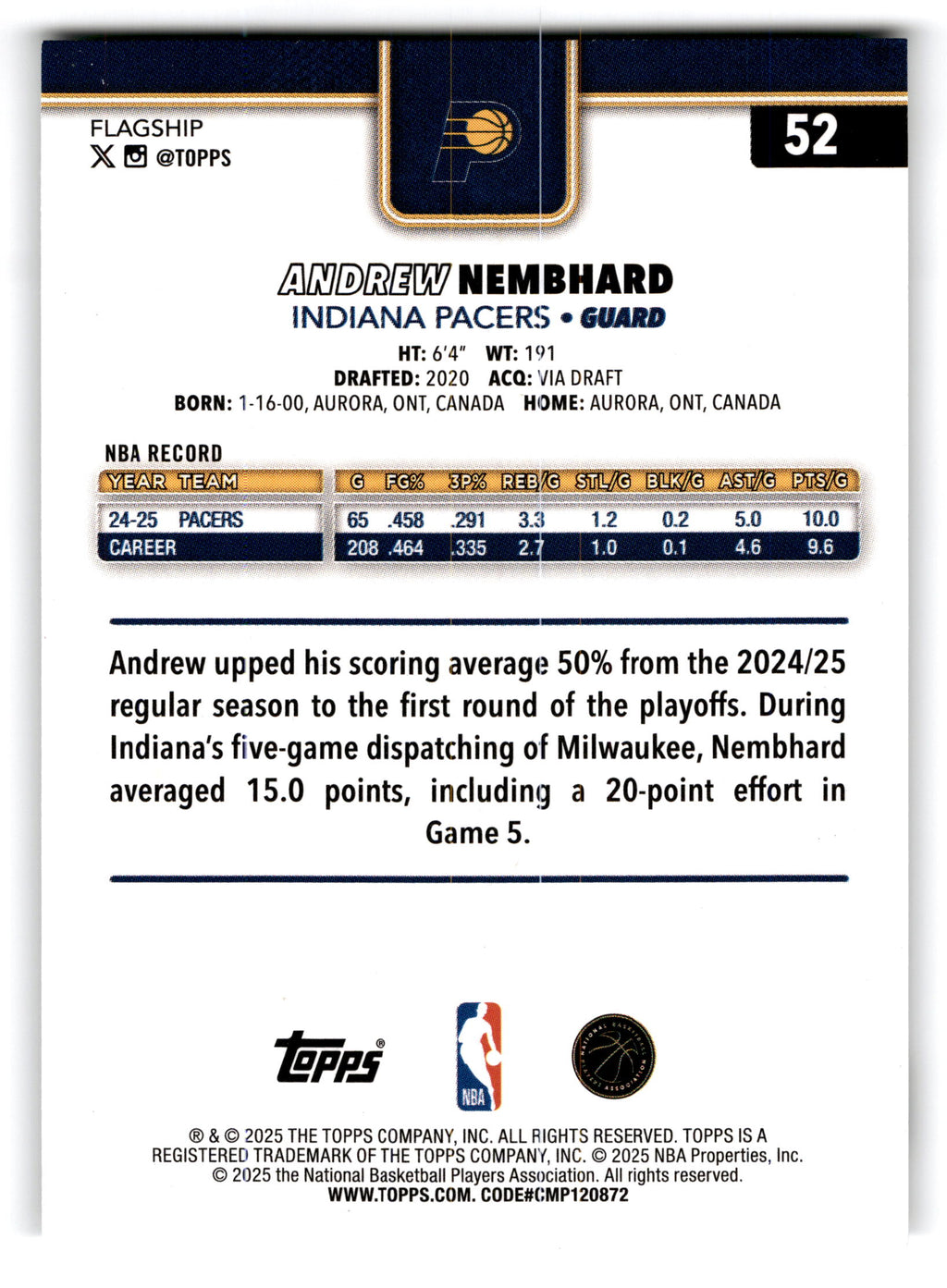 2025 Topps Flagship Andrew Nembhard #52